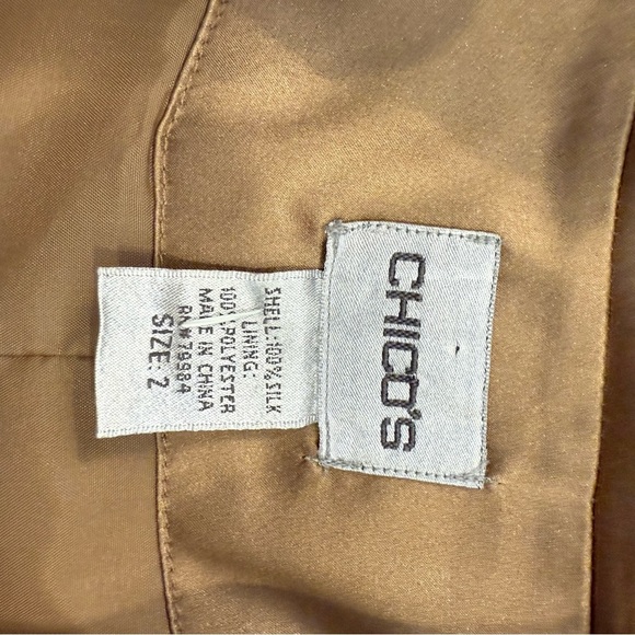 Chicos 100% Silk Pea Coat Jacket Women’s Large (2) Gold Tan Classic Elegant Luxe - Picture 5 of 10